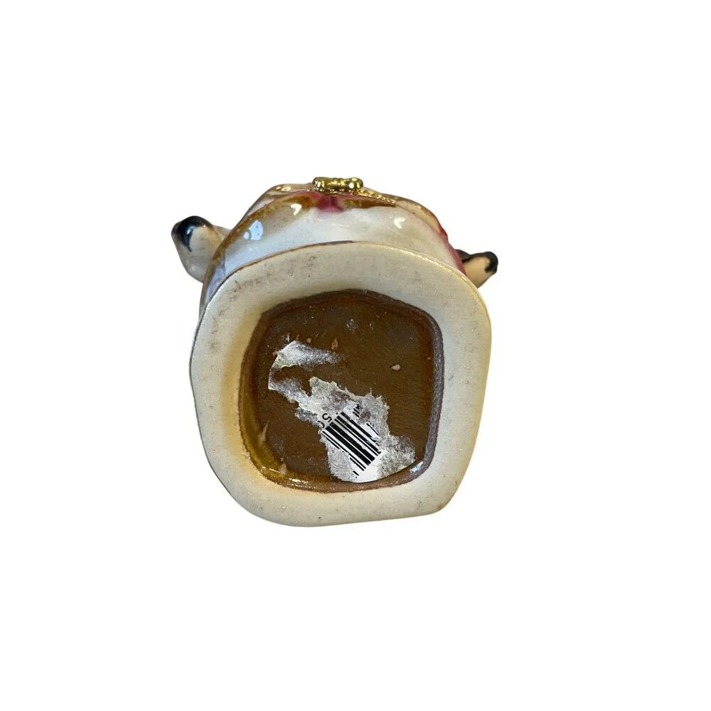 Ceramic Reindeer Winter‎ Themed Trinket Box Hinged Gold Accents 4.5